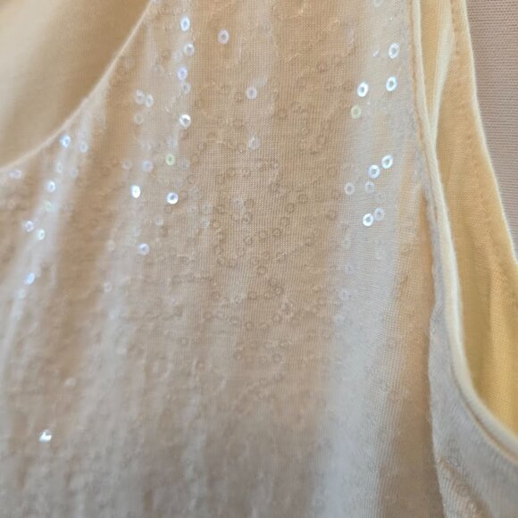 TALBOTS SEQUIN TANK SLEEVELESS CHAMPAGNE BEIGE FULLY LINED SIZE LARGE - Picture 4 of 8